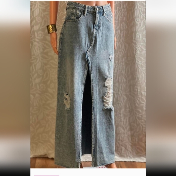 PTCL Distressed Denim Maxi Skirt - Picture 2 of 6